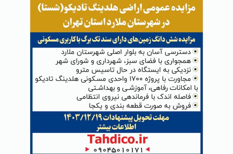“Public Auction Notice for Tadico Holding’s Lands in Malard County”
